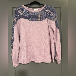 ANDREE BY UNIT Paisley Long Sleeve Top - Lavender and Navy
